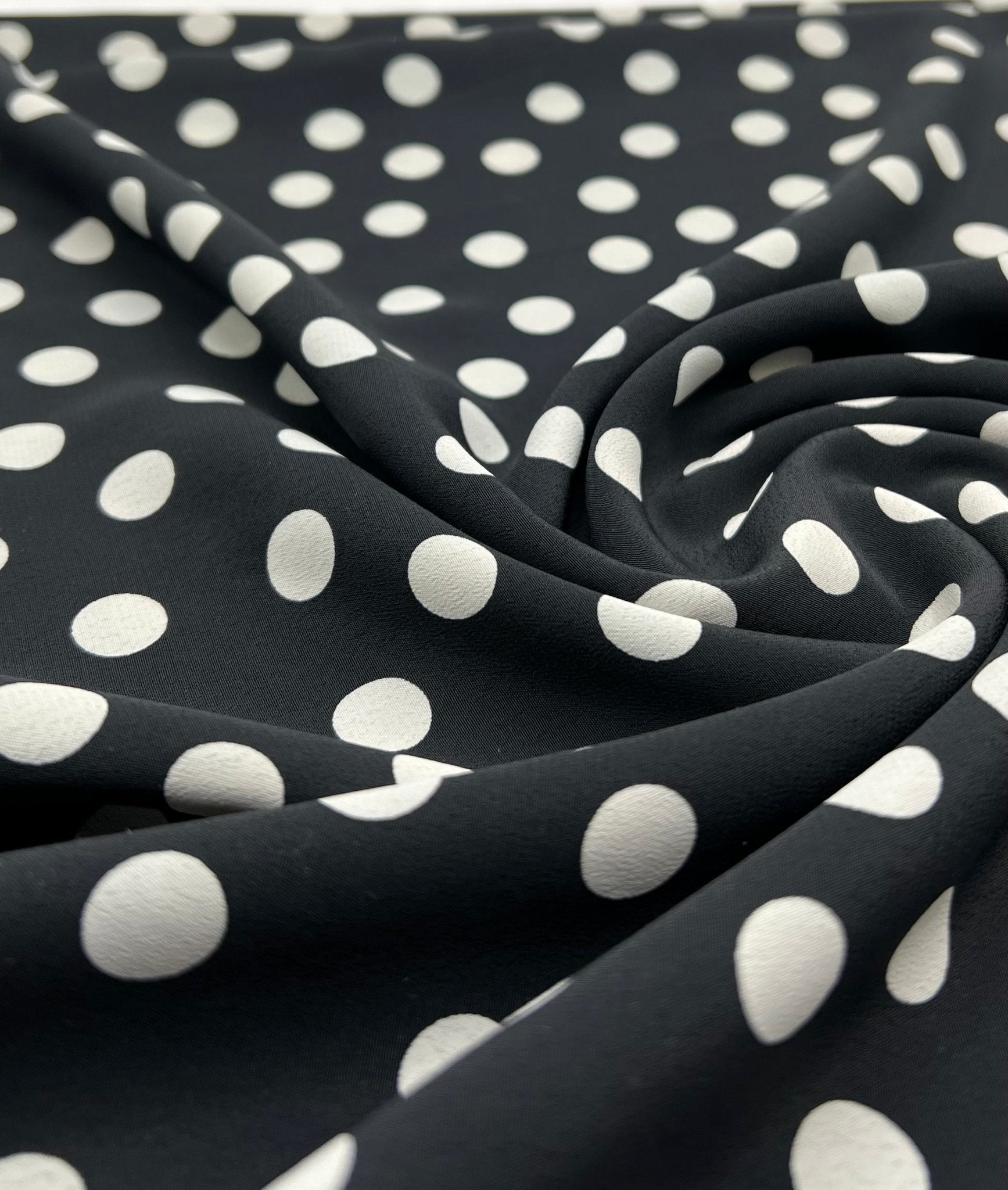 Black Polka Printed Chiffon Dress Fabric - T9 Fabrics